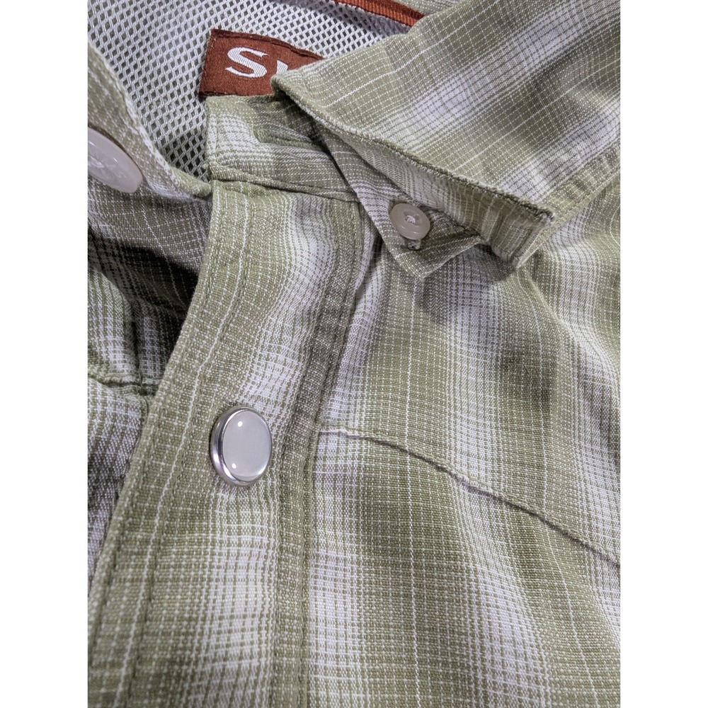 Simms Big Sky Fishing Shirt Mens Medium Green Plaid Pearl Snap Long Sleeve 28042 - Picture 6 of 8